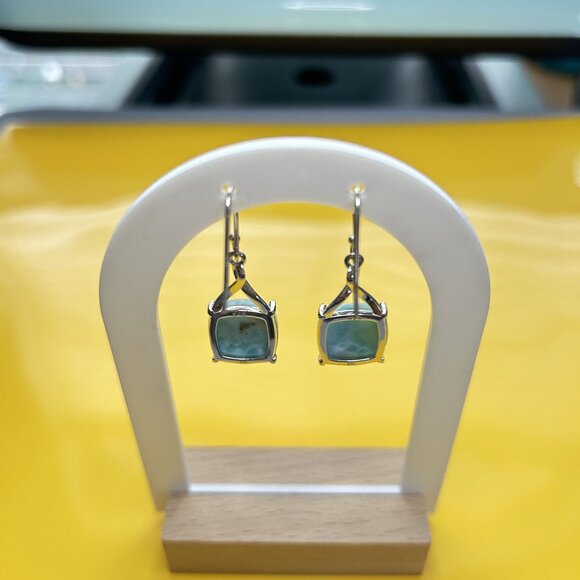 925 Silver Natural Larimar from Dominic Republic Elegant Dangle Earrings 12.88mm - Picture 9 of 10